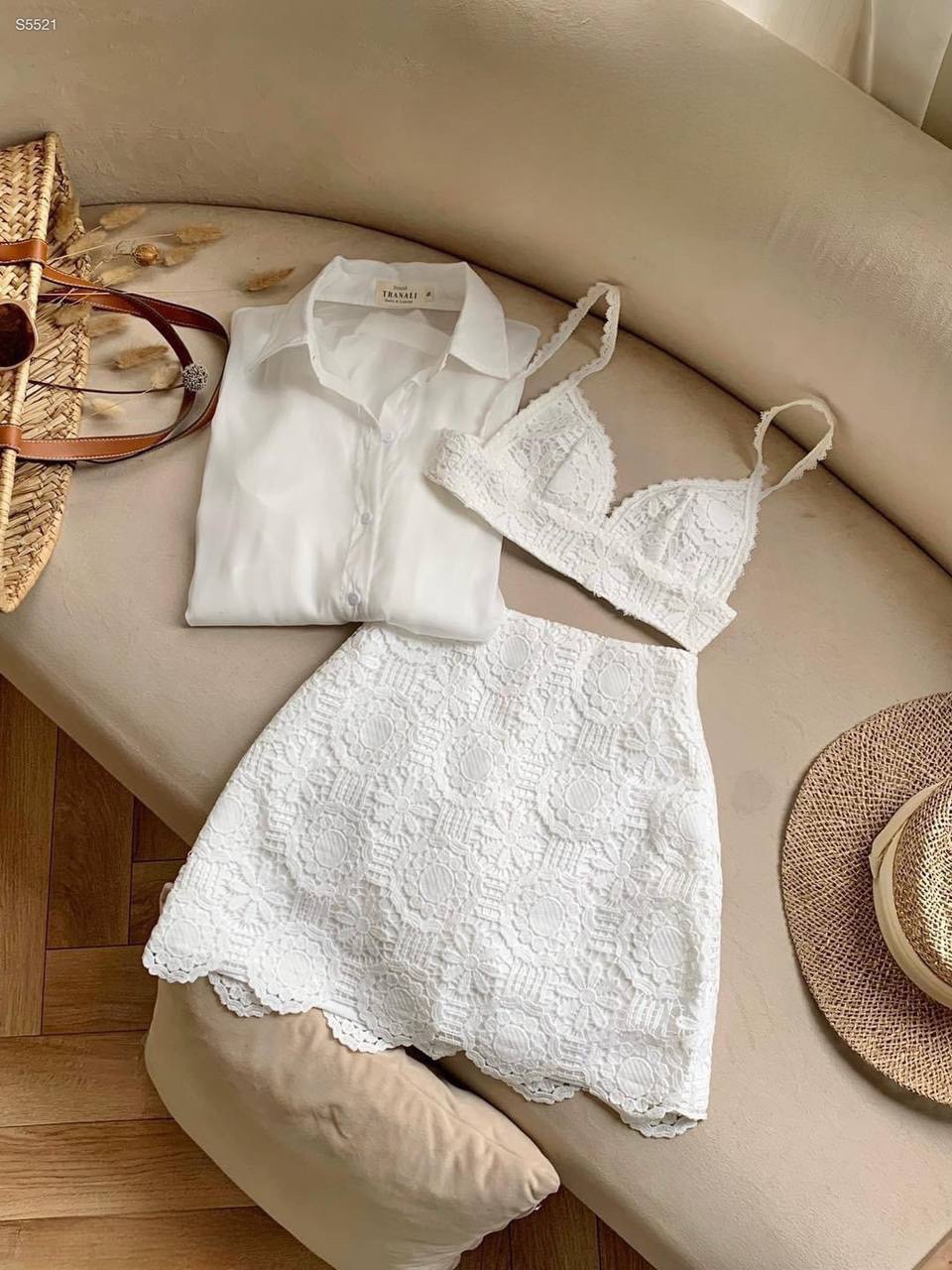 SET ÁO BIKINI BRA DÂY CROPTOP REN ĐI BIỂN + ÁO SƠ MI VOAN XUYÊN THẤU + CHÂN VÁY NGẮN CHỮ A ĐI TIỆC DẠO PHỐ ĐI CHƠI