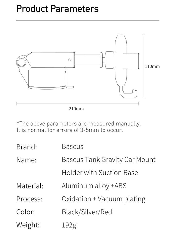 Giá đỡ điện thoại Baseus Tank Gravity Car Mount Holder with Suction Base SUYL - Hàng chính hãng