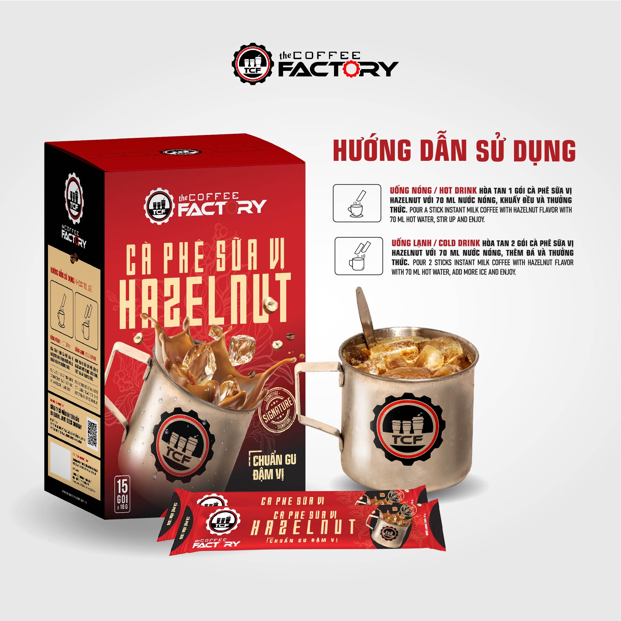 Combo 3 hộp cà phê sữa vị hazelnut hòa tan The Coffee Factory (Hộp 15 gói x 16g)