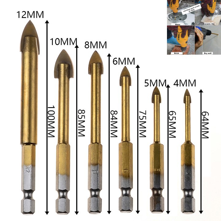 Bộ 6 mũi khoan kính, mũi khoan thủy tinh vonfram