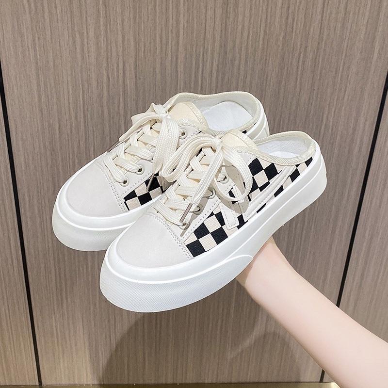 Giày Sục Đạp Gót Nam Nữ ,Sneaker Độn Đế 3cm Đi Học Thể Thao Đẹp Kẻ Ô Vuông