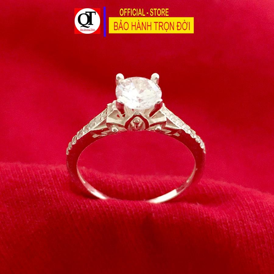 Nhẫn nữ bạc ổ cao gắn đá kim cương nhân tạo 6ly phong cách thời trang trang sức Bạc Quang Thản – QTNU67