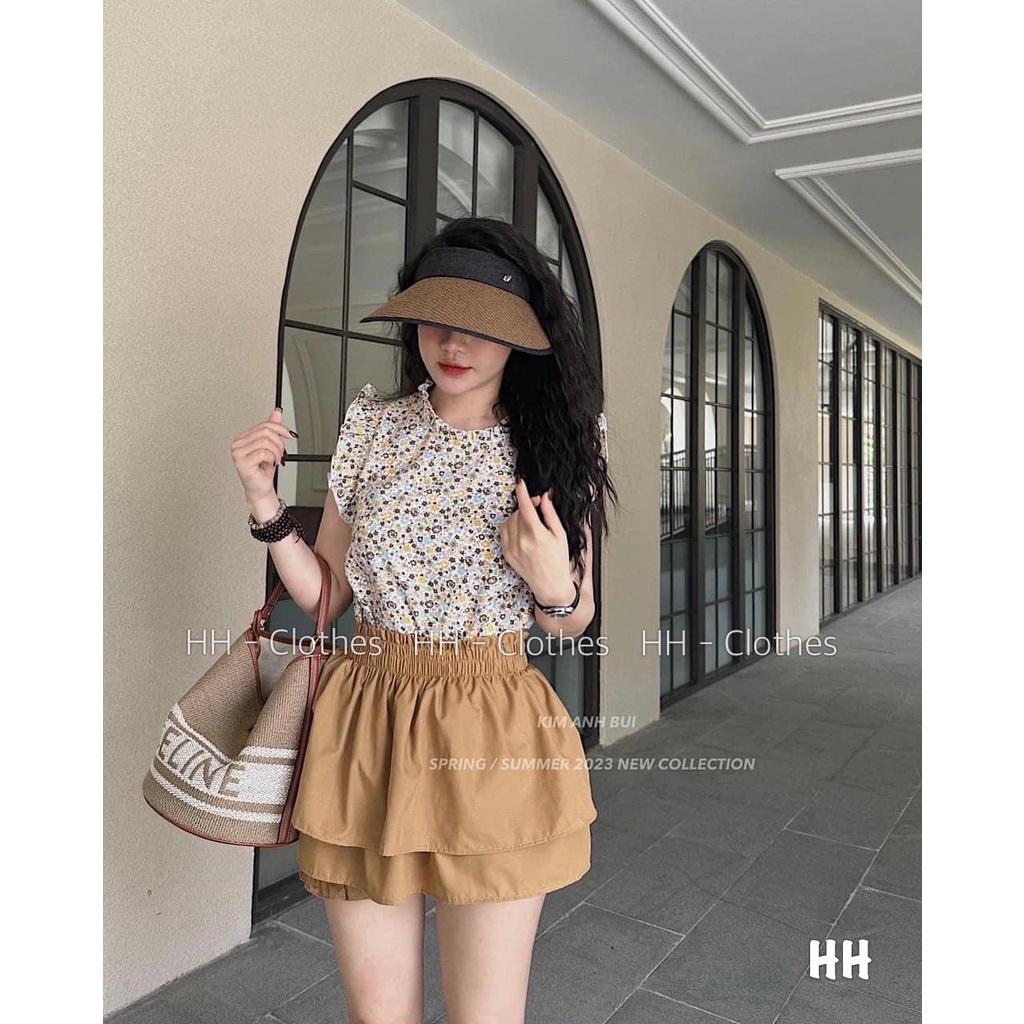 SET ĐI CHƠI, SET 2 MÓN ÁO HOA CỔ TRÒN TAY NGẮN BÈO PHỐI CHÂN VÁY 2 TẦNG CỰC XINH - hoa đen