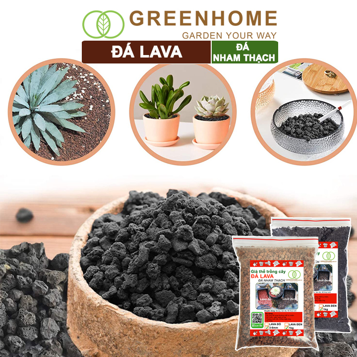 Đá Lava, bao 1kg, đá nham thạch màu đỏ, đen, size 3-6mm, sạch bụi, cho thủy sinh, bonsai, sen đá |Greenhome