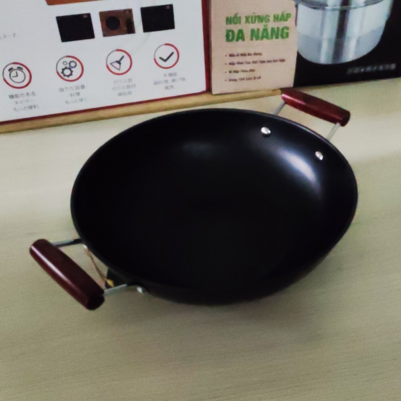 Chảo xào thép sâu lòng Nitriding Greencook GCW01 size 32/34/36cm dùng mọi loại bếp, chống dính tự nhiên-hàng chính hãng