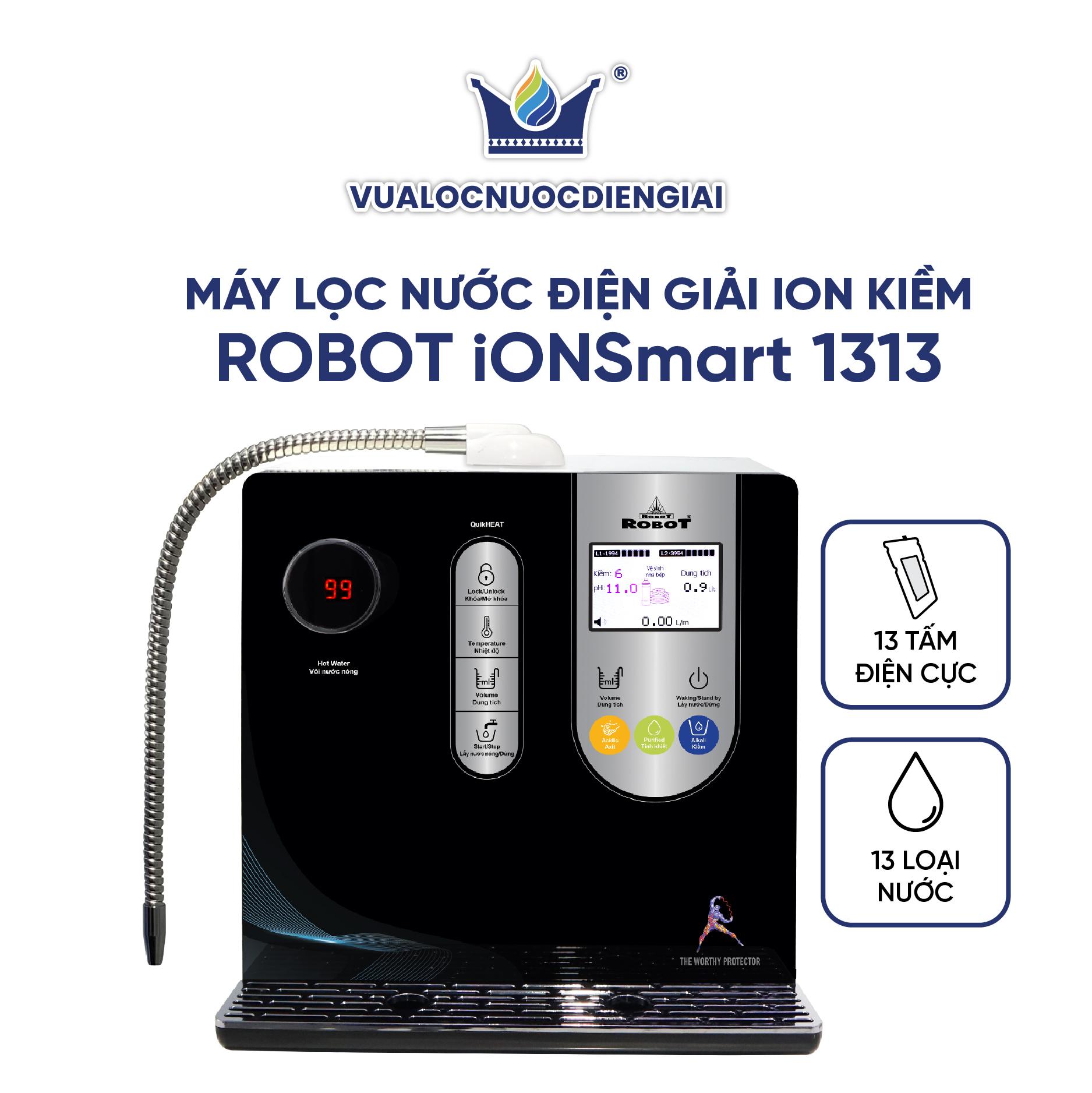 Máy Lọc Nước Điện Giải Ion Kiềm ROBOT IonSmart 1313 Chức Năng Nóng Thông Minh - Hàng Chính Hãng