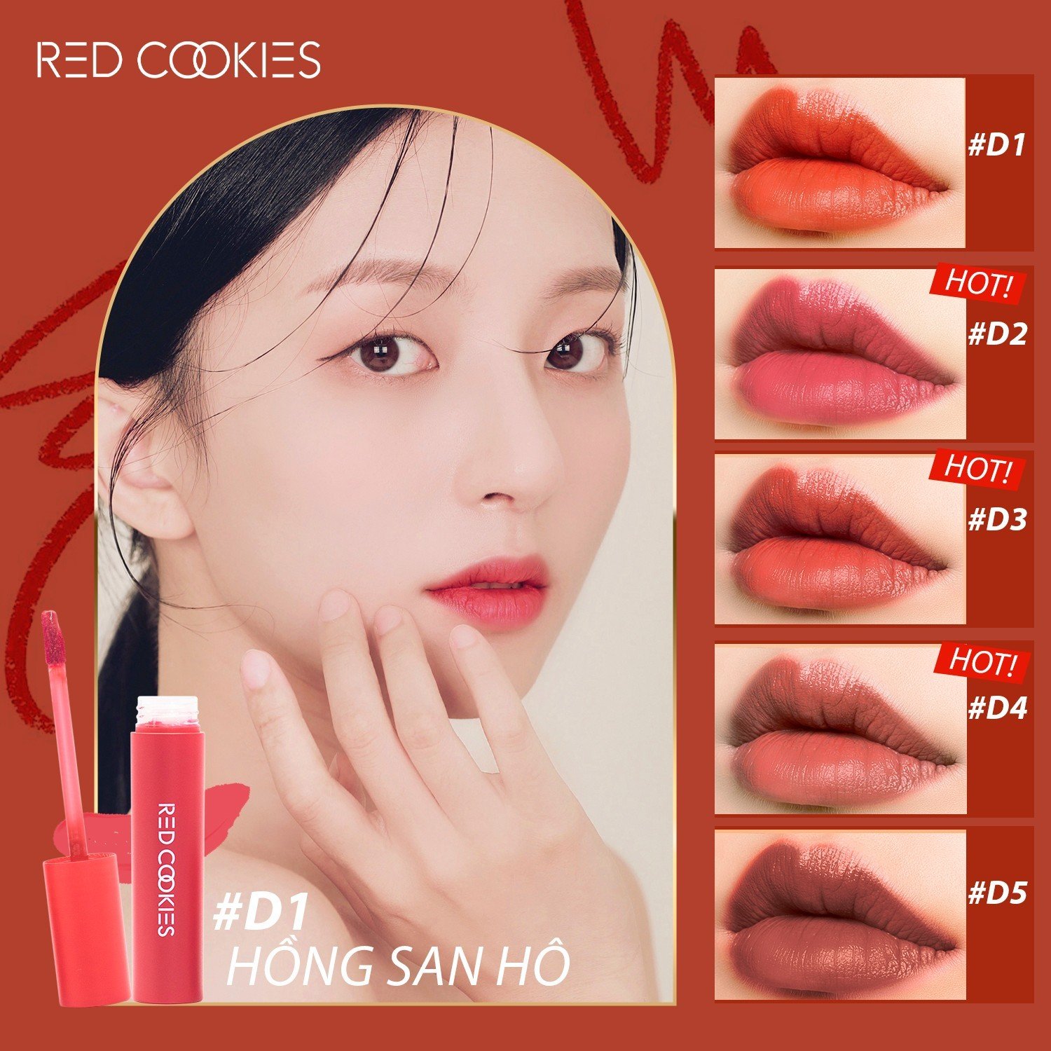 Son Lì Red Cookies Water Dew Velvet Tint Hàn Quốc Màu D2 - Hồng San Hô