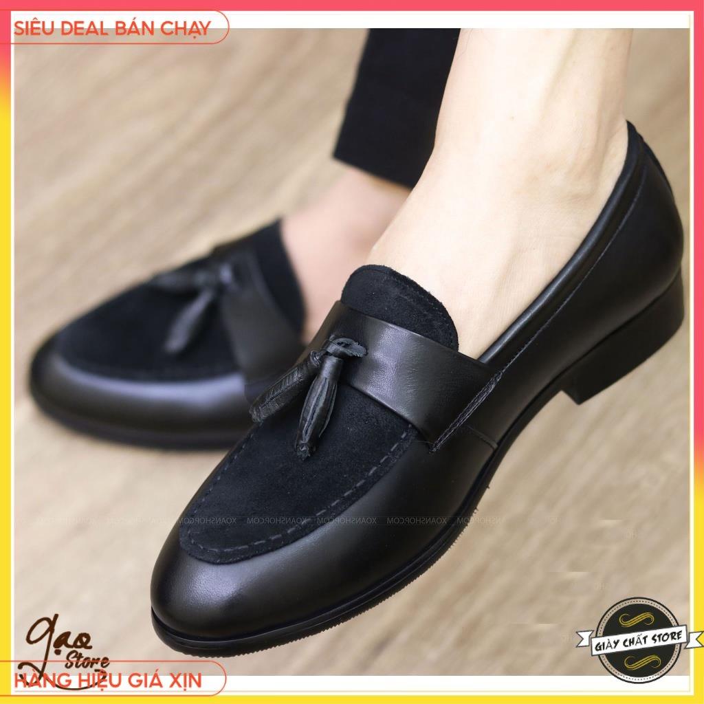 Giày Lười Nam Da Lì Kết Hợp Da Lộn và Chuông Sành Điệu - Mã G014