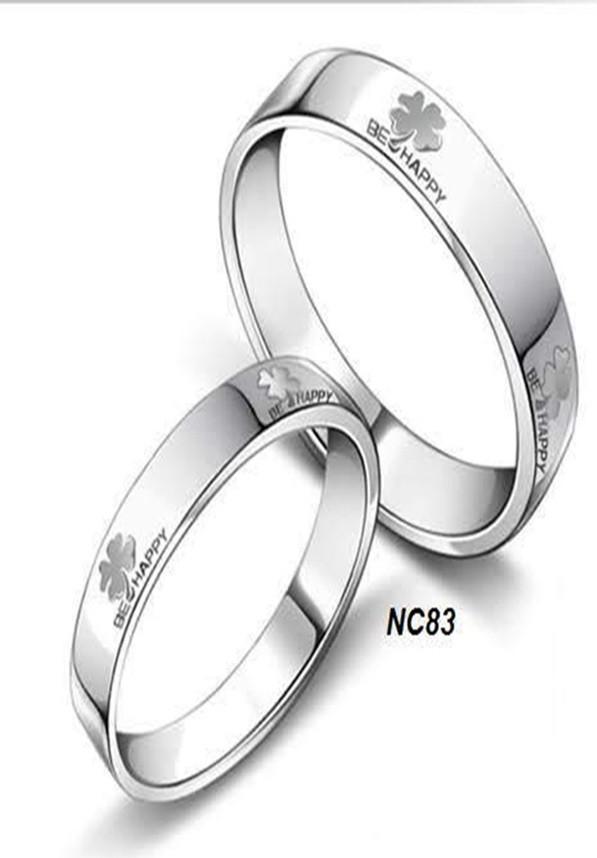 Nhẫn cặp inox cỏ 4 lá may mắn happy NC83