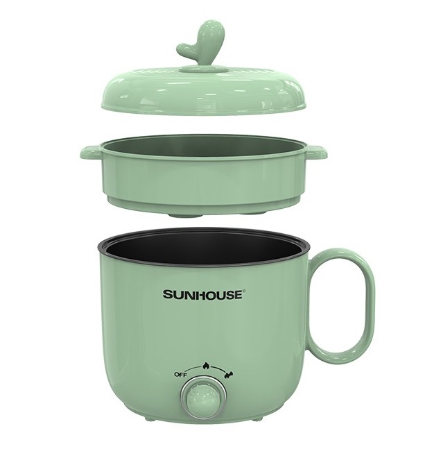 Ca lẩu điện 1.5L Sunhouse SHD4515G - 800W, 4 chức năng, phù hợp cho 1-2 người - Lòng nồi inox, chống dính Flead an toàn - Hàng chính hãng