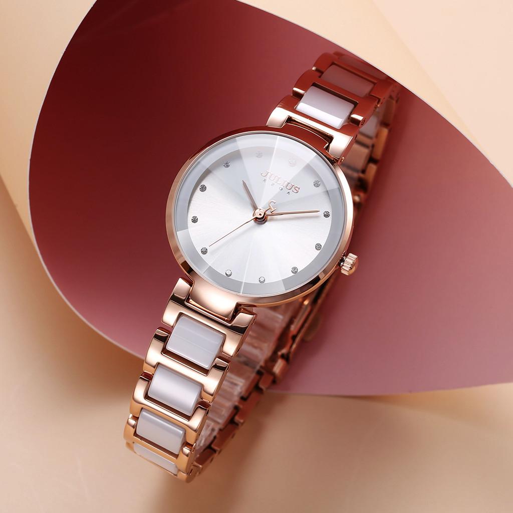 Đồng Hồ Nữ Chính Hãng Julius Cao Cấp Dây Thép Kim Loại Chống Nước Kính Khoáng Đường Kính 30mm JA-1209