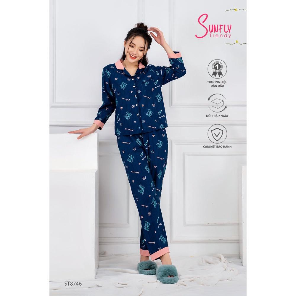 ST8746 BỘ PIJAMAS LINEN ÁO DÀI QUẦN DÀI