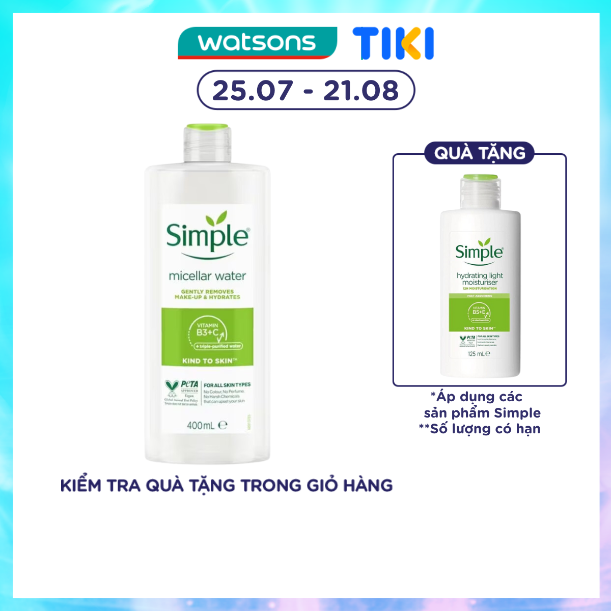 Nước Tẩy Trang Simple Dịu Nhẹ Làm Sạch Lớp Trang Điểm Và Cấp Ẩm Cho Da 400ml