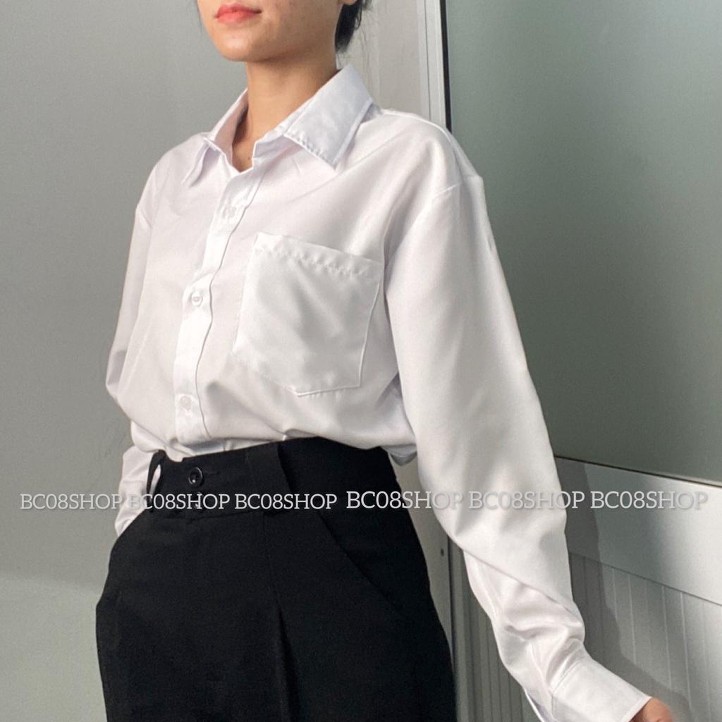 Áo sơ mi tay dài trơn đen trắng basic unisex có size ZOZO_UNISEX