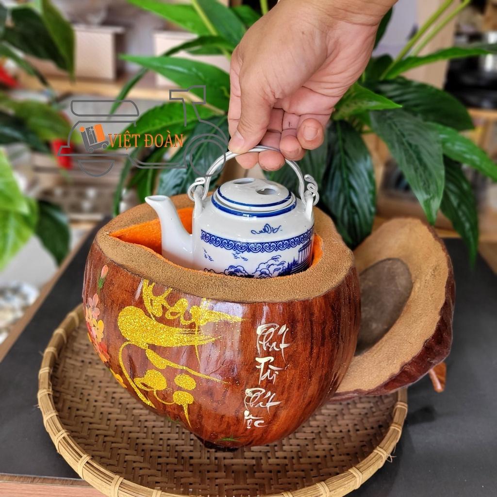 Bình Ủ VỎ Trái Dừa Chữ Thư Pháp - Sản Phẩm Làng nghề thủ công mỹ nghệ TRUYỀN THỐNG