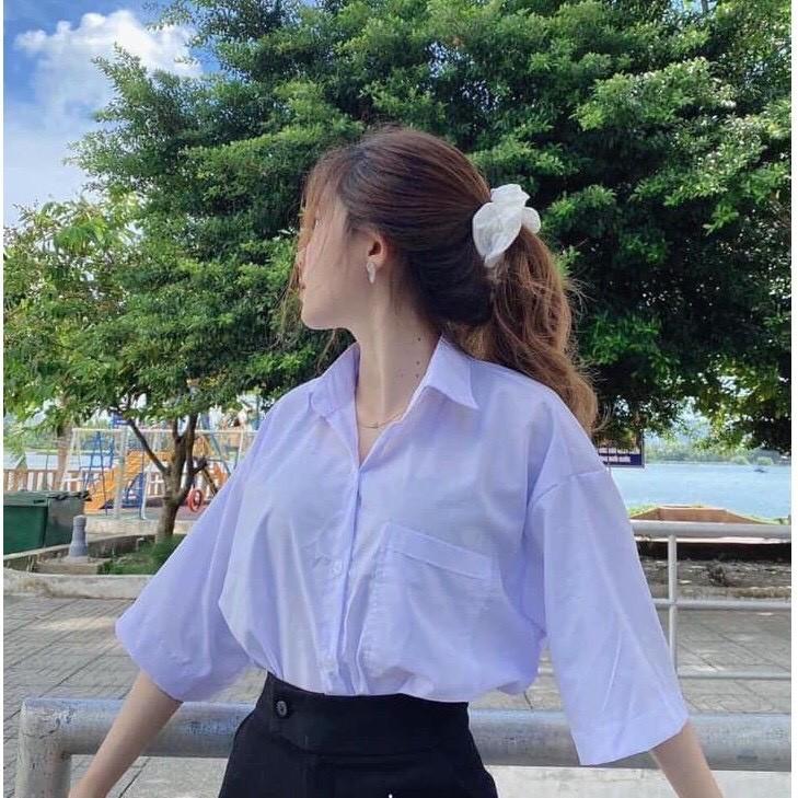Áo sơ mi nữ tay lửng chất thô mềm không nhăn