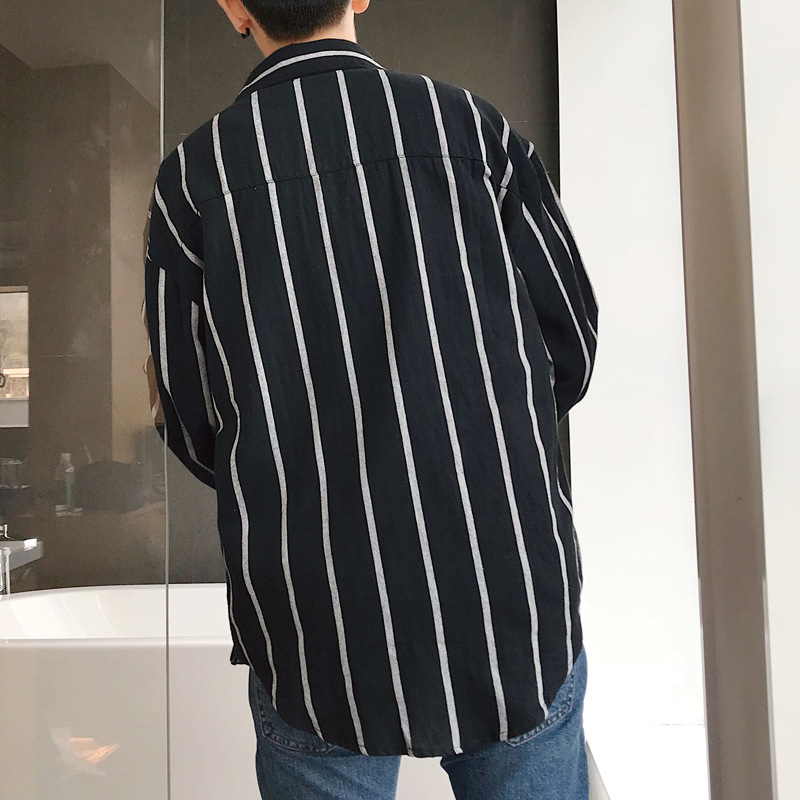 Áo sơ mi nam, họa tiết kẻ sọc, dài tay, tôn dáng, phong cách Hàn Quốc, kiểu dáng đơn giản TA100