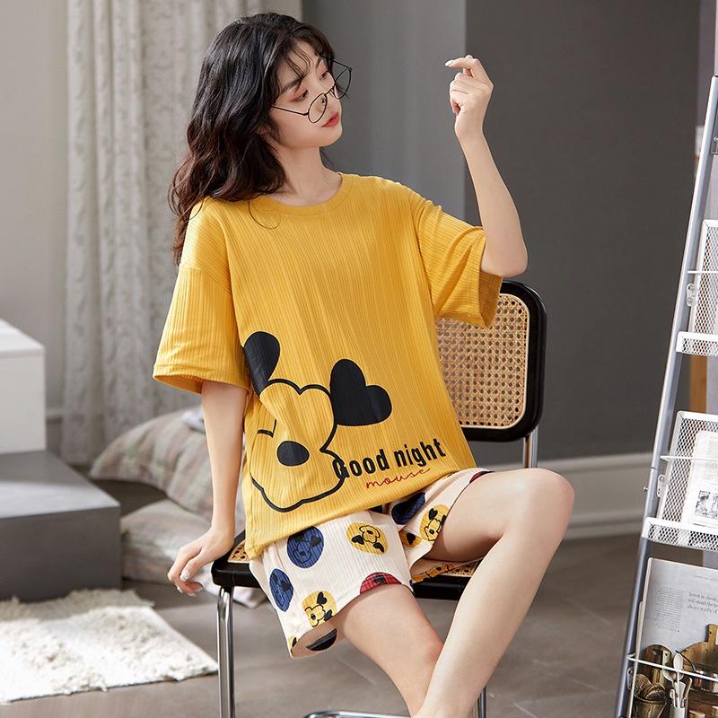 Bộ đồ cotton mùa hè 2022 quần short ngắn tay mới chất lượng cao mùa xuân và mùa hè ngắn tay bộ đồ mặc nhà đi chơi