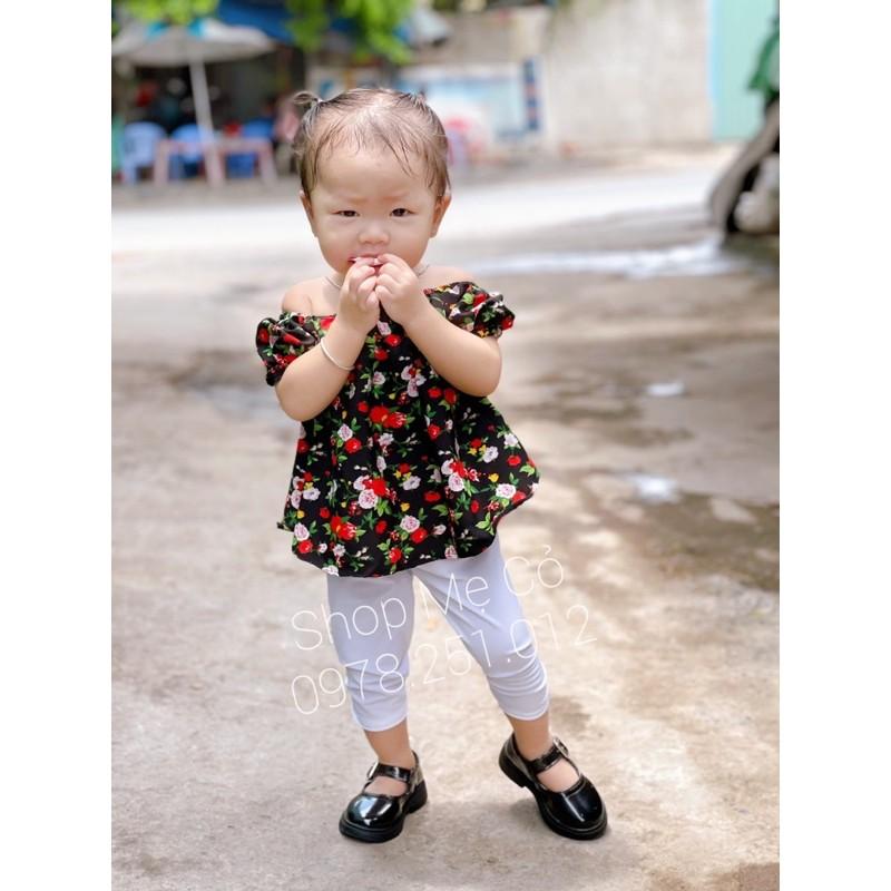 Bộ Hoa Hồng Bé Gái Áo Chữ A Phối Quần Ôm Body Thời Trang