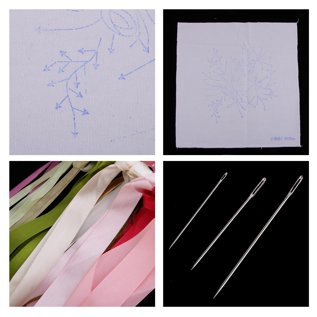 2x Handmade Ribbon Embroidery Kits DIY Cross Stitch Work 35x35cm