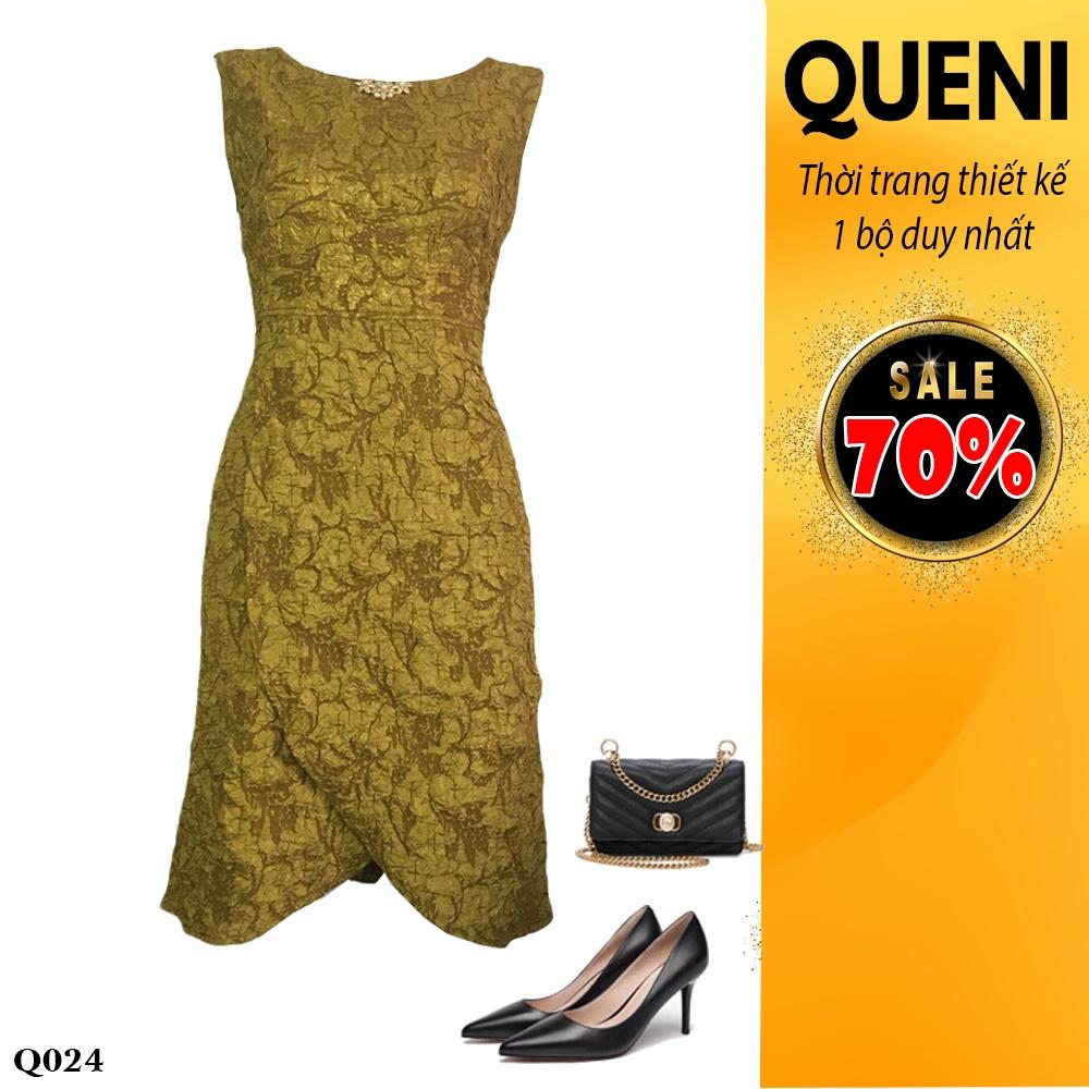 Đầm trung niên vải gấm cao cấp thời trang thiết kế Queni Fashion Q024
