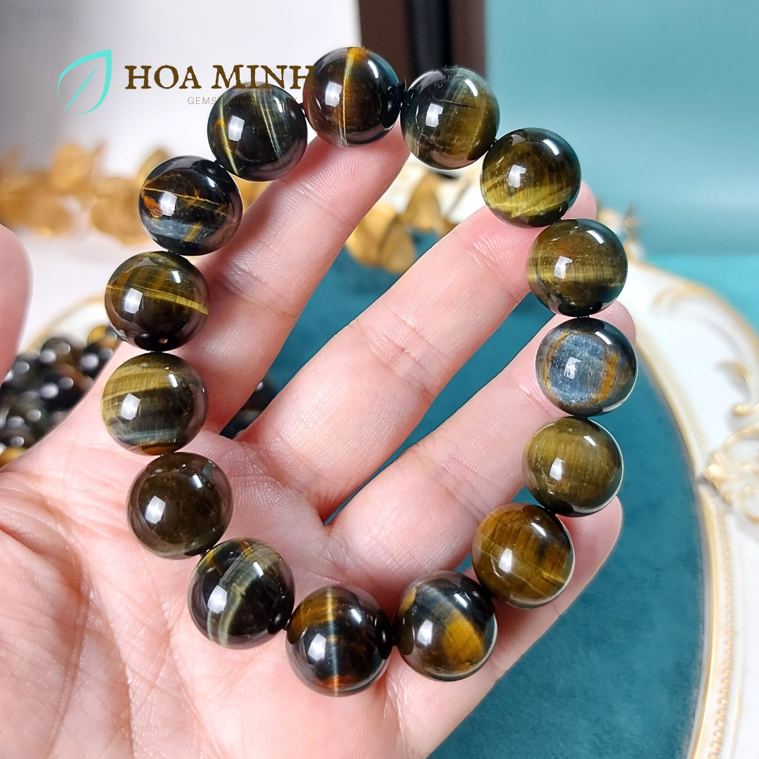 Vòng tay đá Mắt Hổ size 14 li kiểu mắt đại bàng 5A VIP tự nhiên không kén mệnh, phong cách bản lĩnh chững chạc vòng tay nam