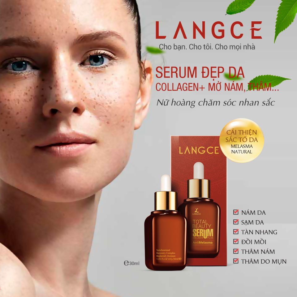 Serum Đỏ - Giảm Nám Tàn Nhang, Thâm Sau Mụn 30ml TẶNG Kem Làm Rụng Lông Trắng Da 20ml LANGCE