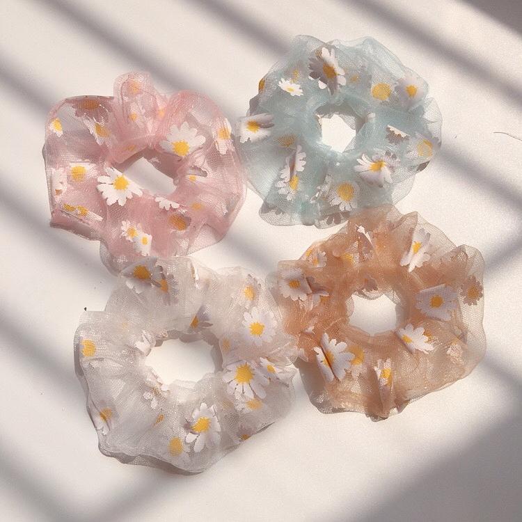 Combo 4 dây buộc tóc Scrunchies hoa cúc