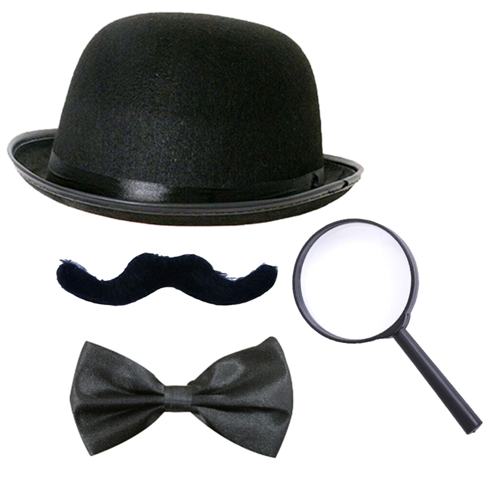 Beard Bow Tie Hat Magnifying Glass Masquerade Party Detective Modern Era Set