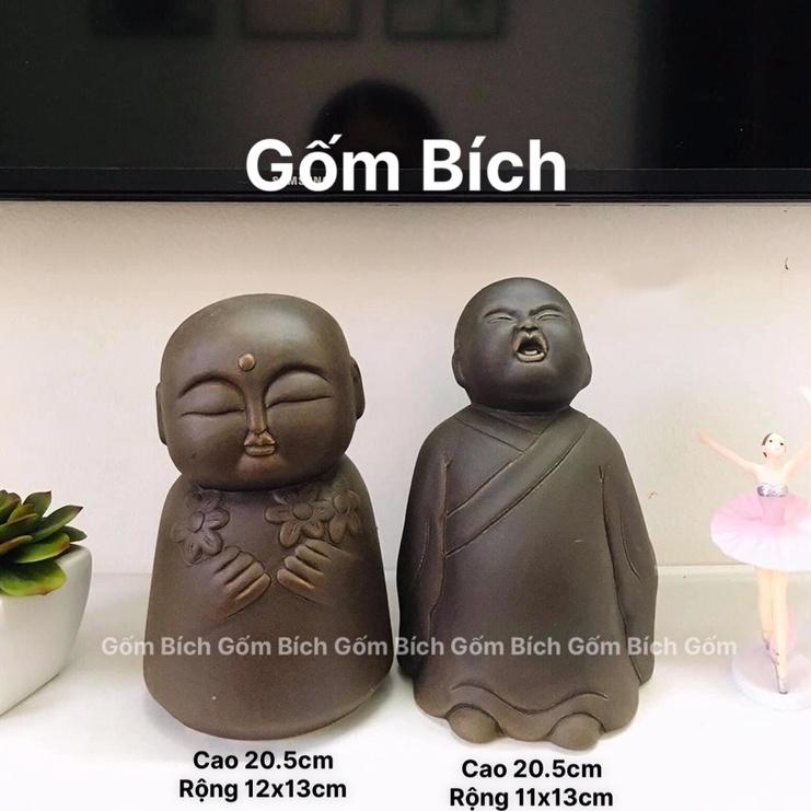 Tượng Gốm Chú Tiểu Tự Tại Gốm Sứ Bát Tràng Decor Trang Trí - Gốm Bích