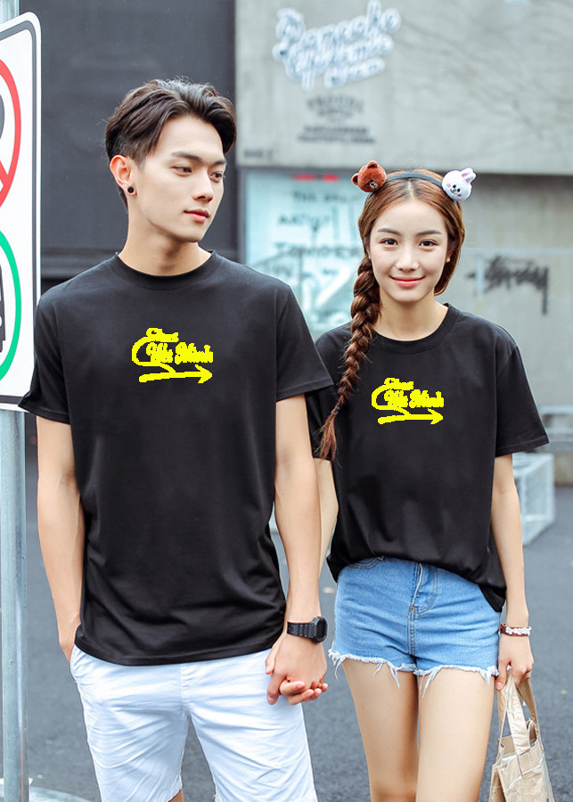 Bộ Áo Thun Đôi Nam Nữ Màu Đen A962