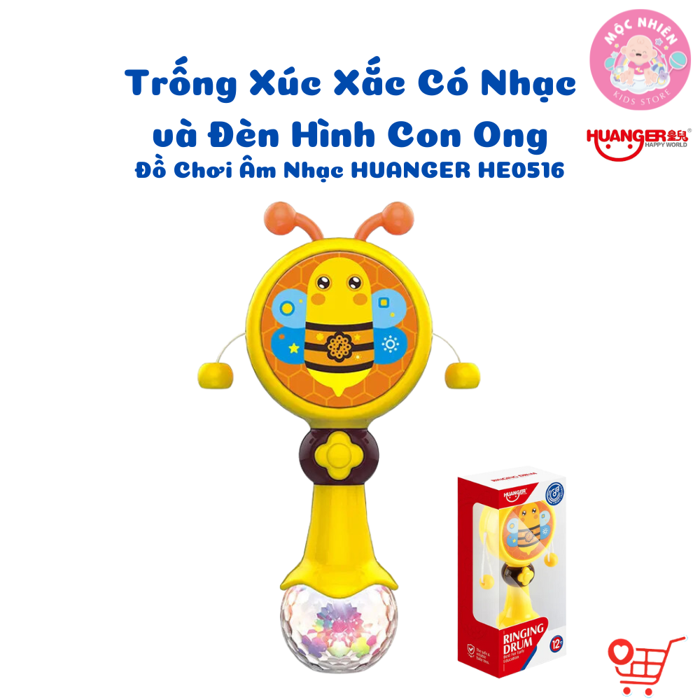 Đồ Chơi Sơ Sinh - Đồ chơi Âm Nhạc HUANGER HE0516 - Trống Xúc Xắc Có Nhạc và Đèn Hình Con Ong Cho Bé Từ 12 Tháng Tuổi