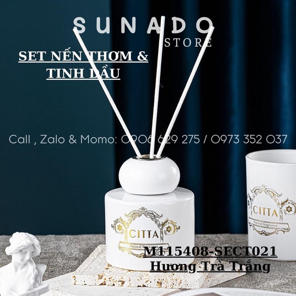 SET Nến Thơm và Tinh Dầu Hương Trà Trắng Trà Đen Hộp quà Sang trọng