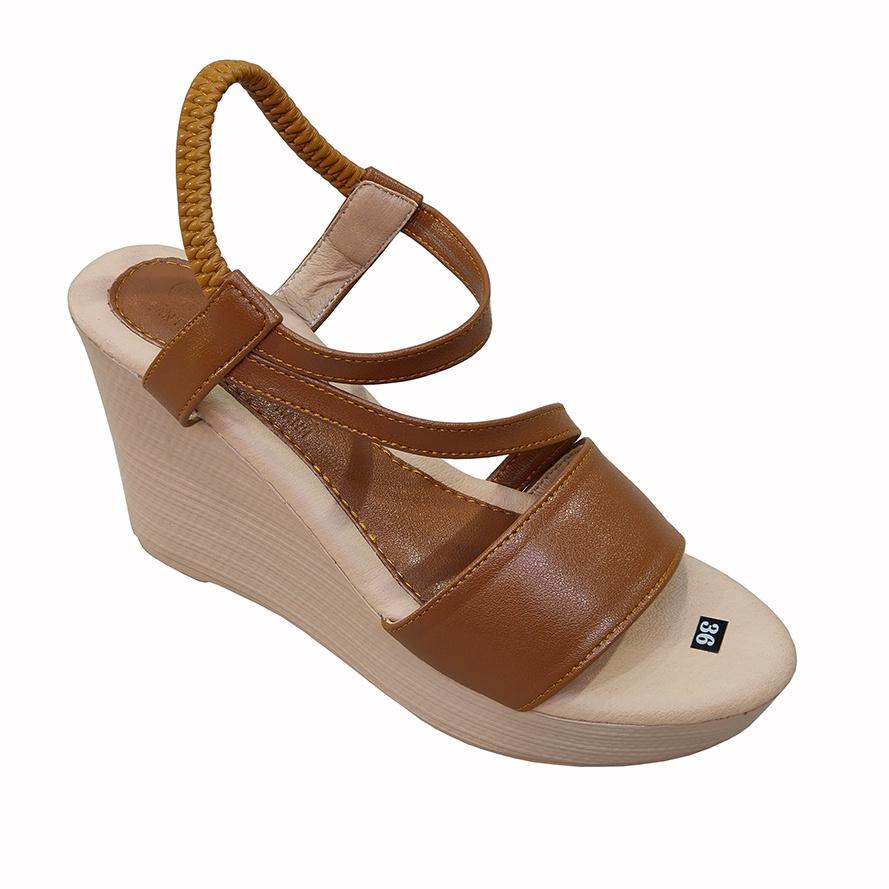 Giày Sandal Nữ Đế Xuồng TiTi ĐÔ Da Bò Thật Cao Cấp 9cm DNU2158b