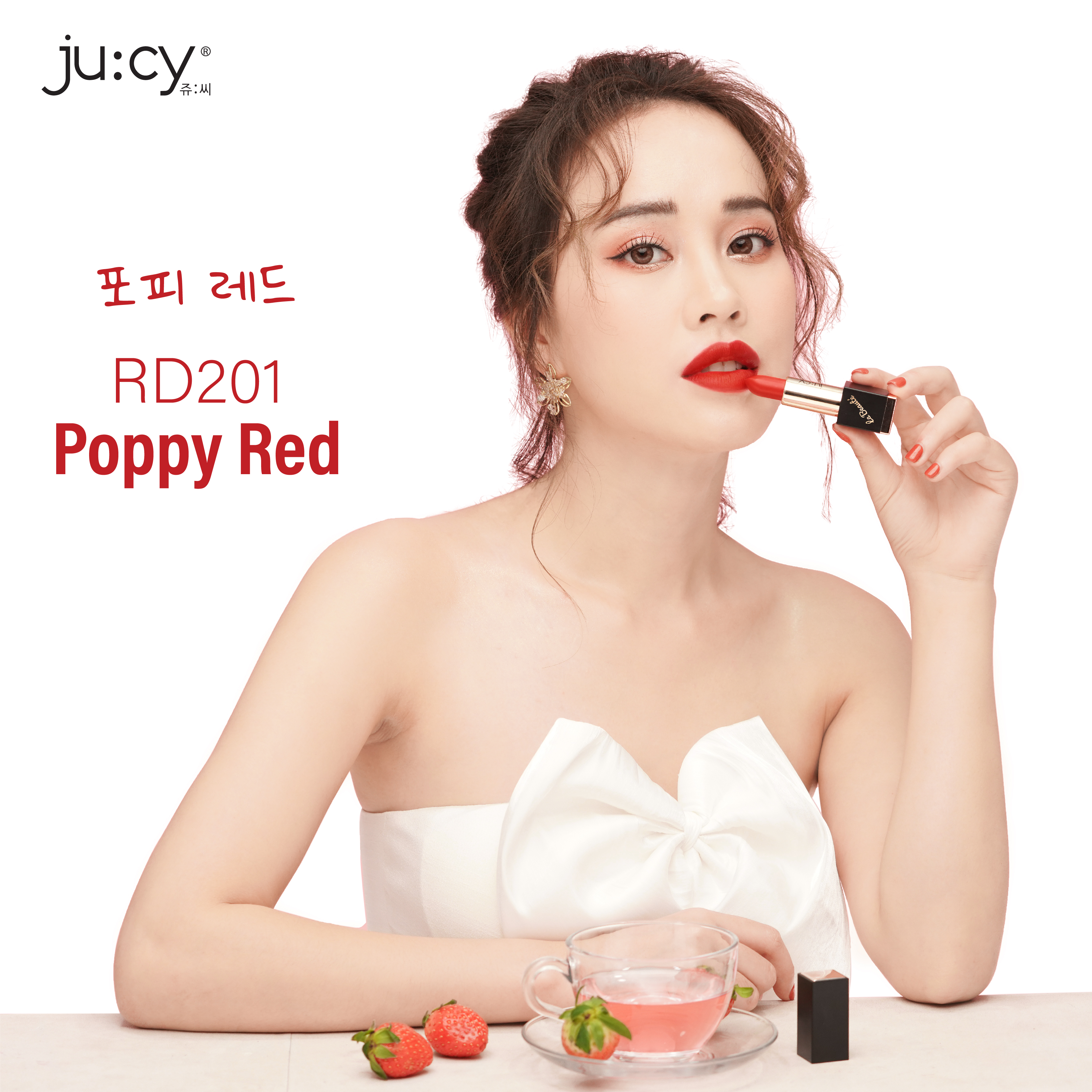 (HÀNG CHUẨN HÃNG) Son lì KHÔNG CHÌ Hàn Quốc Ju:cy Poppy Red chuẩn màu, không lộ vân, bền màu đến 10 giờ, không gây khô, thâm môi