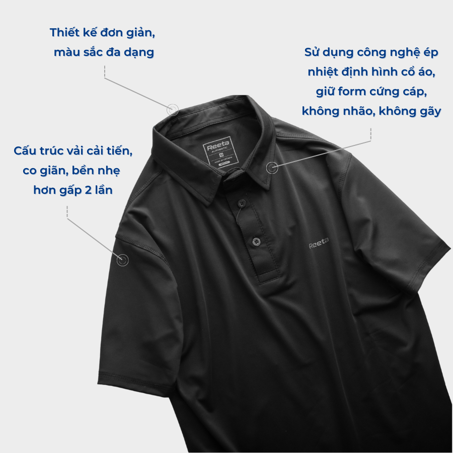 Áo Polo trơn Nam REETA tay ngắn, logo in ép nhiệt, siêu basic vải thun mát mịn thấm mồ hôi tốt - A2135