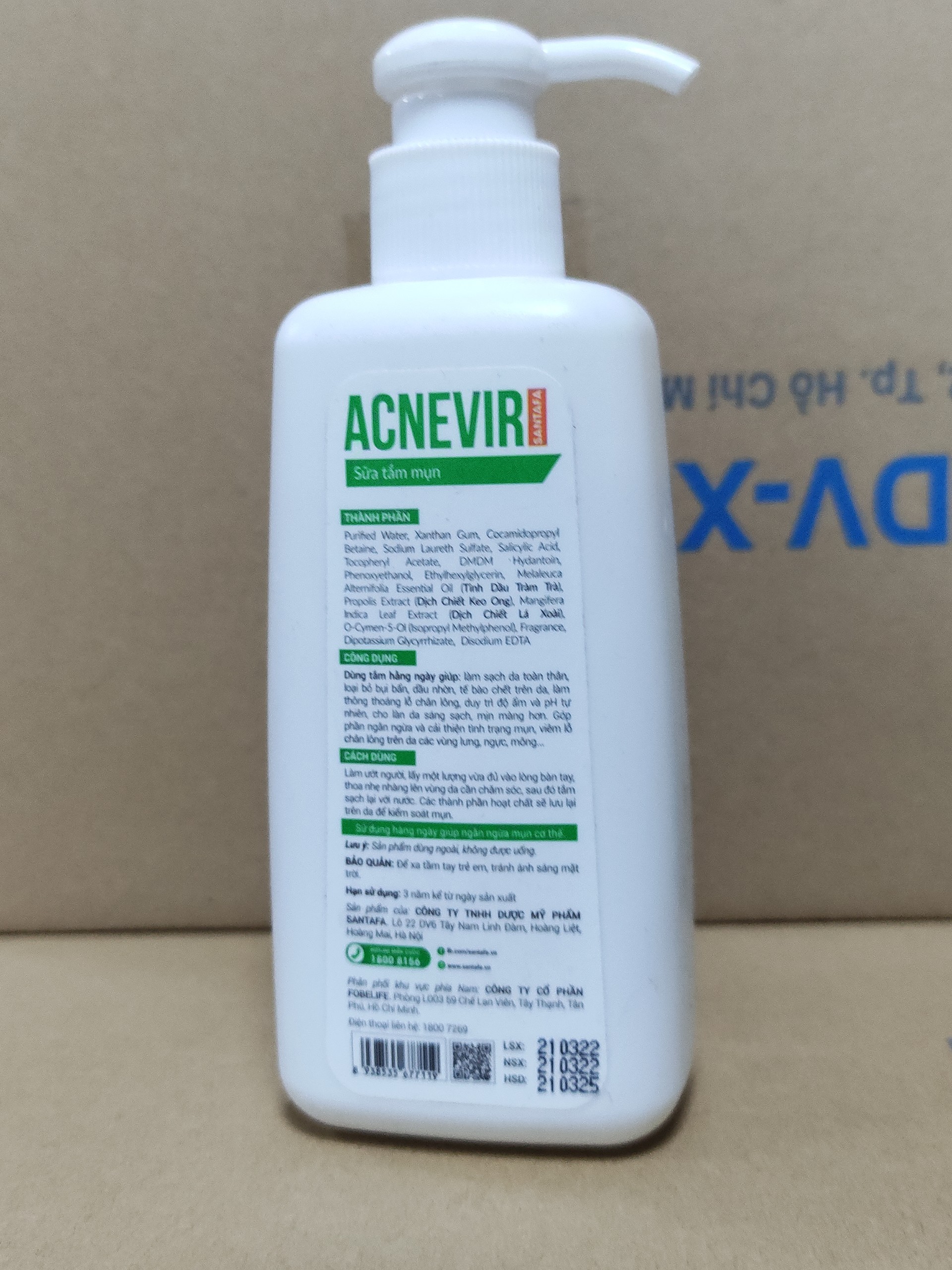 Sữa Tắm Từ Thiên Nhiên Dành Cho Da Mụn Hỗ Trợ Giảm Viêm Nang Lông Mụn Lưng ACNEVIR - Chai 210 ml