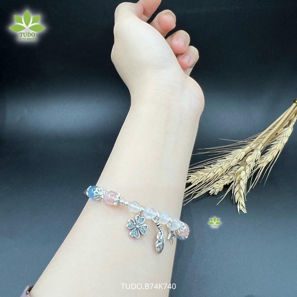 Vòng Tay Nữ Đẹp - Vòng Phong Thủy Đa Mệnh TUDO VCBTAH VCBMOON AG925 B74K740 Charm Sao, Lông Công, Cỏ 4 Lá,- May Mắn