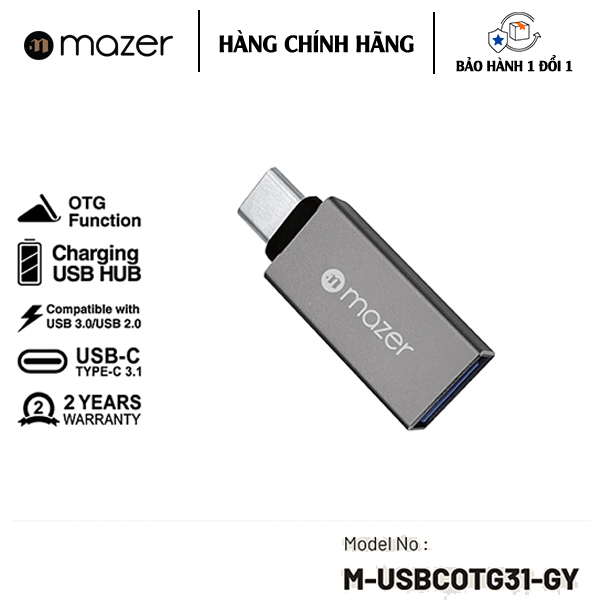 Cổng Chuyển Đổi Mazer USB-C 3.1 to USB-A - Hàng Chính Hãng