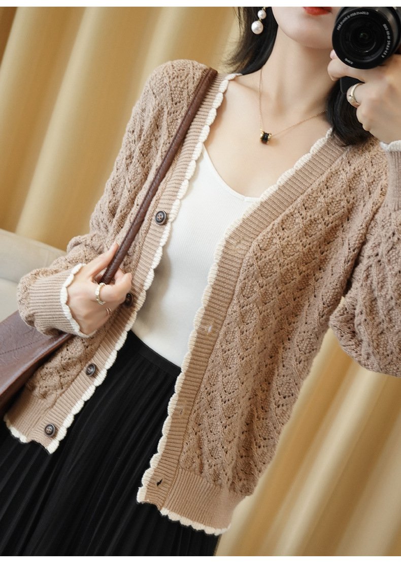 Hình ảnh Áo khoác len nữ, áo cardigan len thiết kế phối ren mẫu mới thu đông AH02