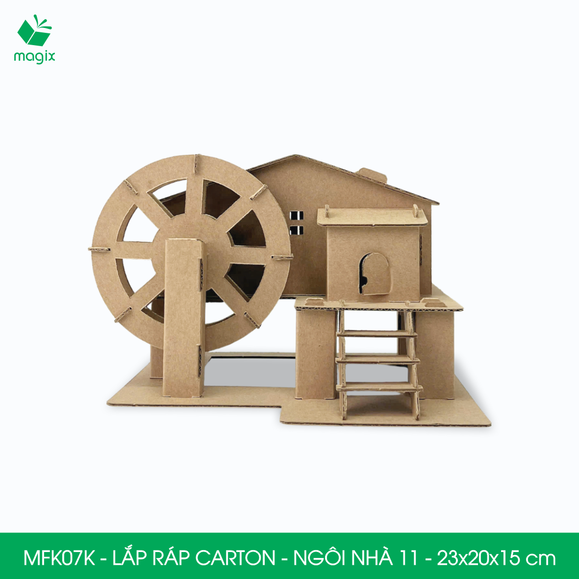 MFK07K - 23x20x15 cm - Mô hình ngôi nhà lắp ráp từ bìa carton cao cấp, nhà giấy carton mini sáng tạo
