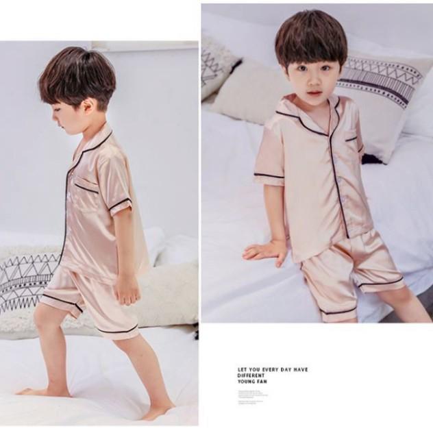 Đồ Ngủ Pijama Lụa Trẻ Em MinChu Cho Bé Trai Bé Gái Mặc Ở Nhà Từ 12 - 34kg - Quần Áo Ngủ Mùa Hè Cho Bé