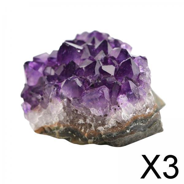 3xNatural  Amethyst Quartz Geode Druzy Collection Cluster Specimen 40-50g