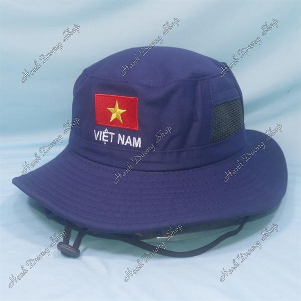 Nón tai bèo nón lính nam thêu Lá Cờ Việt Nam size đầu 60cm, có lỗ thông gió bên hông nón - Xanh Đen