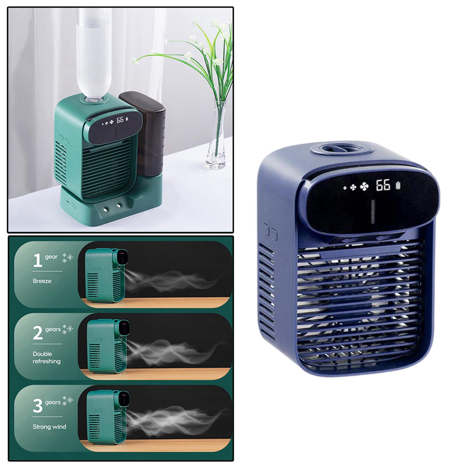 Portable Air Conditioner Cooler, Noiseless Fan USB Rechargeable Desk Fan with 3 Speeds, LED Display, Office Cooler Humidifier for Home Dorm Car