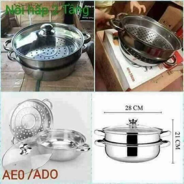 Nồi hấp 2 tầng inox sz 28cm tiện dụng