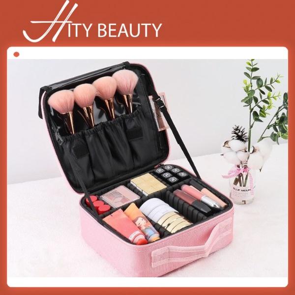 Cóp vải, da cao cấp, ngăn chứa đa năng linh hoạt,Makeup cá nhân khóa kéo chuyên nghiệp - Hity Beauty