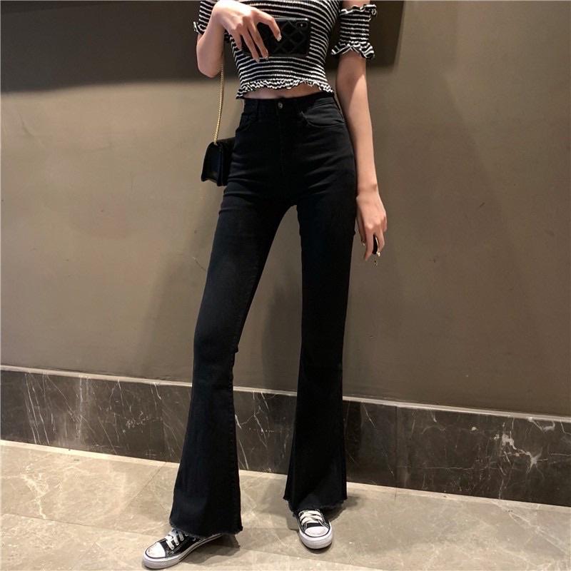 Quần jean Skinny Nữ Ống Loe Đen Trơn, Co giãn 4 chiều, cạp cao tôn dáng