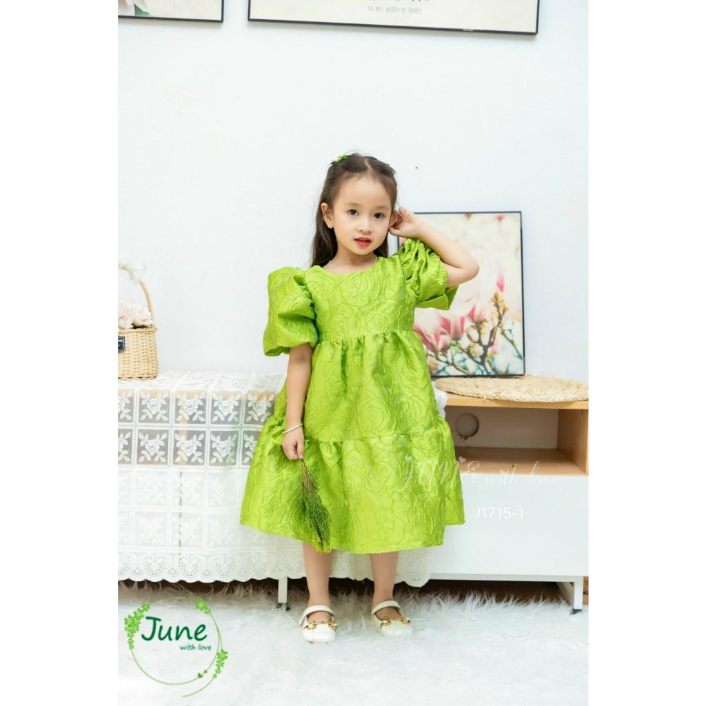 Đầm babydoll hoa hồng cho bé gái tay phồng phong cách Hàn Quốc từ 12-35kg chất vải mềm mát