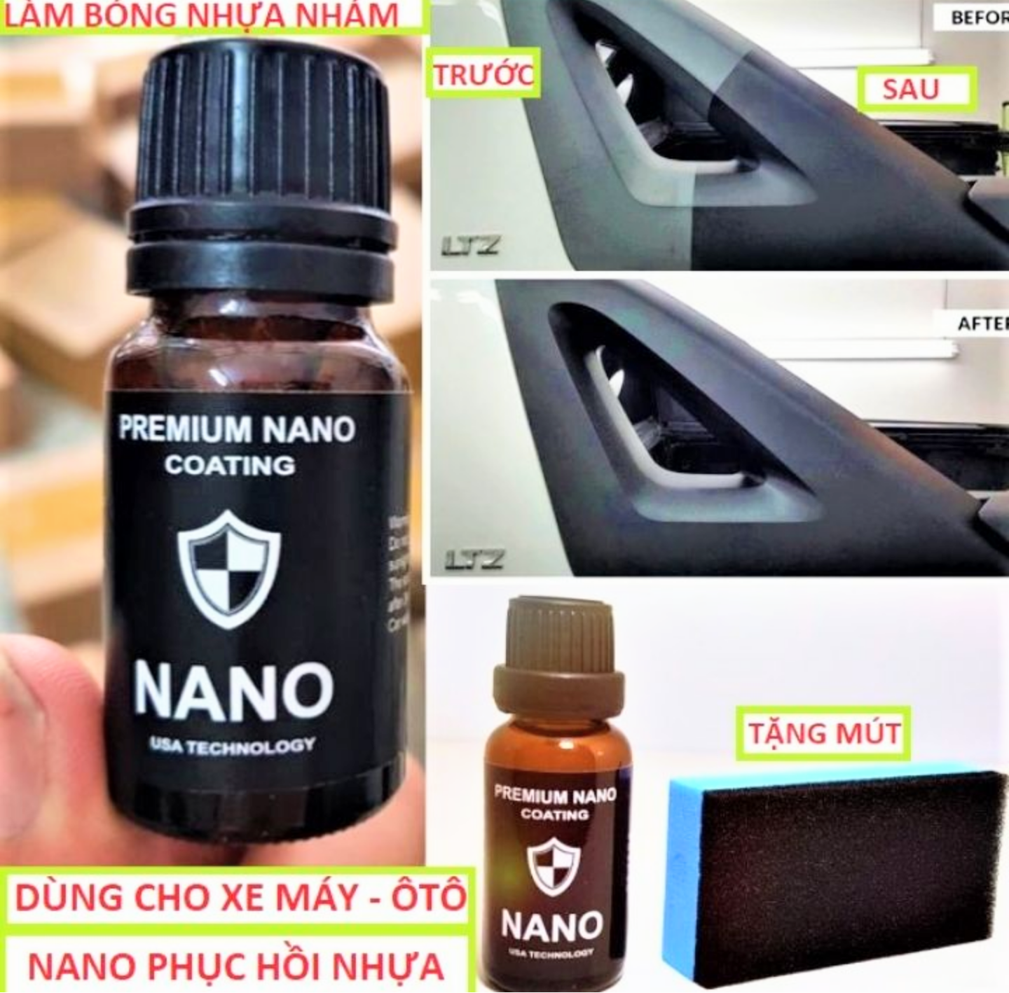 CHAI DUNG DỊCH NANO ĐÁNH BÓNG NHỰA NHÁM XE MÁY XE HƠI ÔTÔ NHƯ MỚI HÀNG CAO CẤP